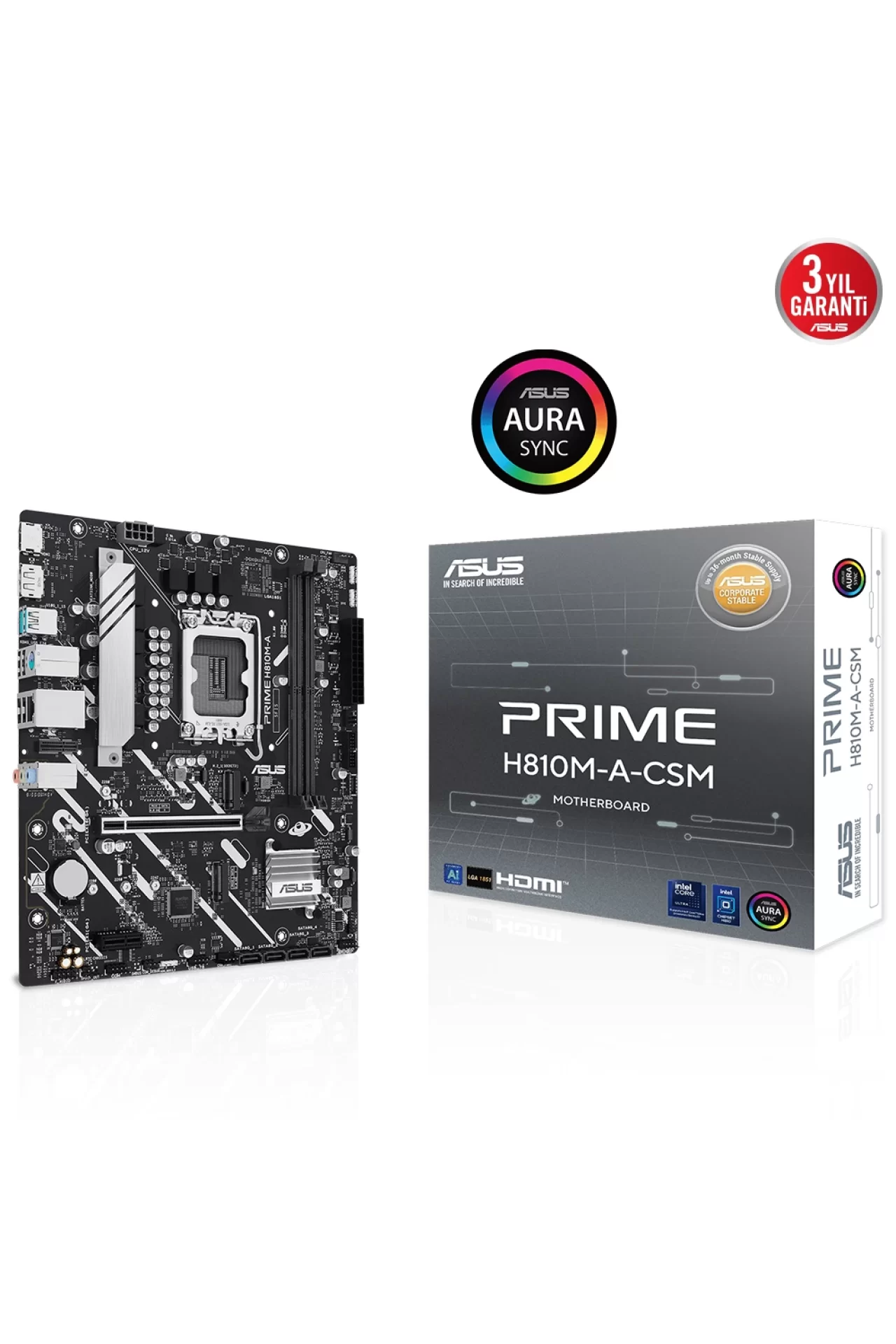 Asus Prime H810M-A-CSM 6400MHz DDR5 Soket LGA1851 M.2 HDMI DP mATX Anakart