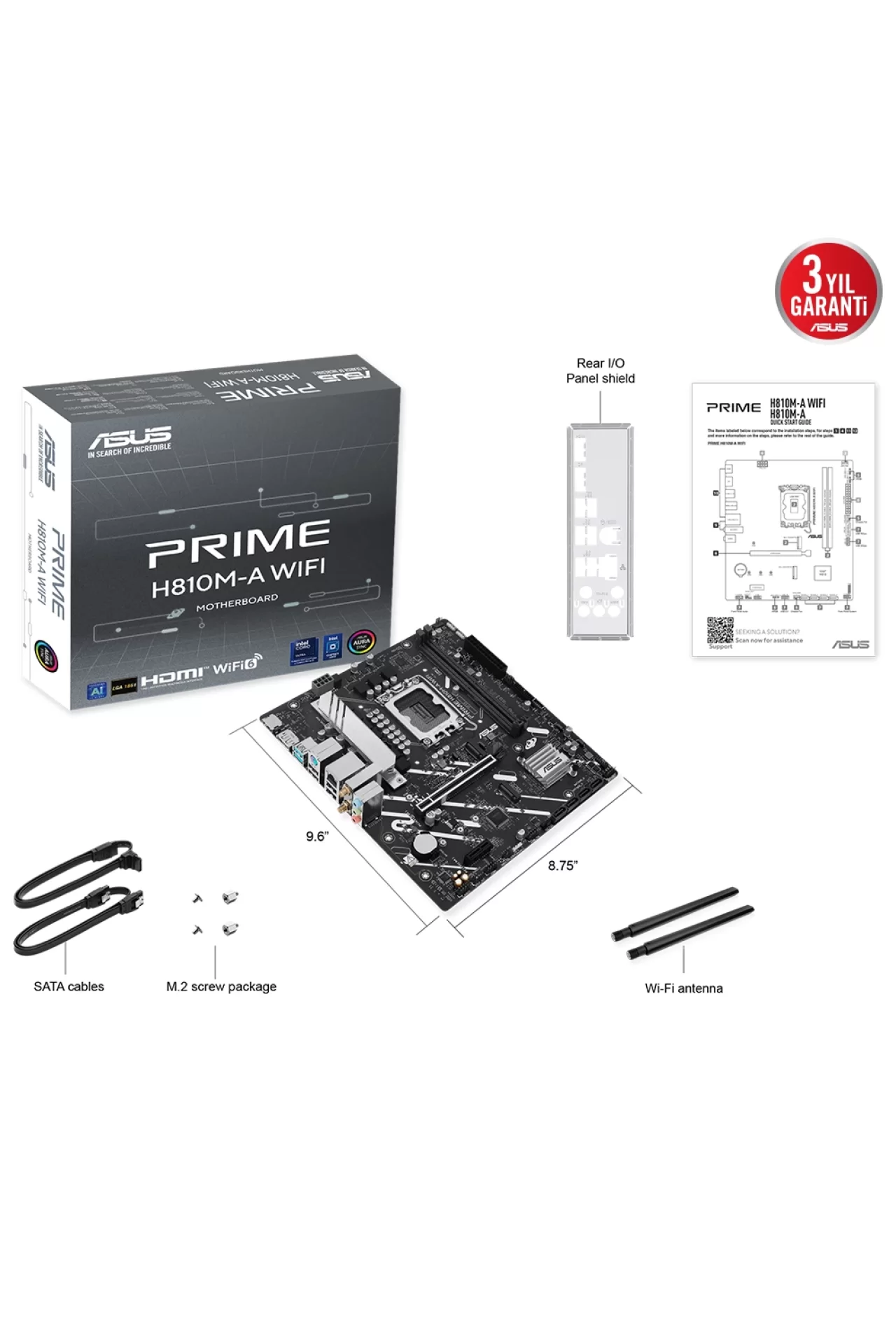 Asus Prime H810M-A WiFi 6400MHz DDR5 Soket LGA1851 M.2 HDMI DP mATX Anakart