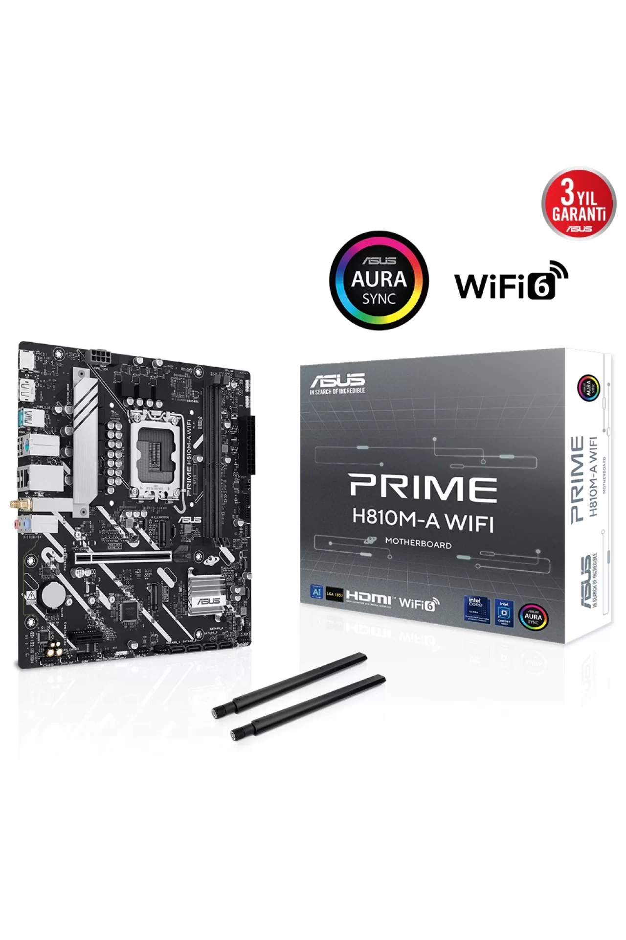 Asus Prime H810M-A WiFi 6400MHz DDR5 Soket LGA1851 M.2 HDMI DP mATX Anakart