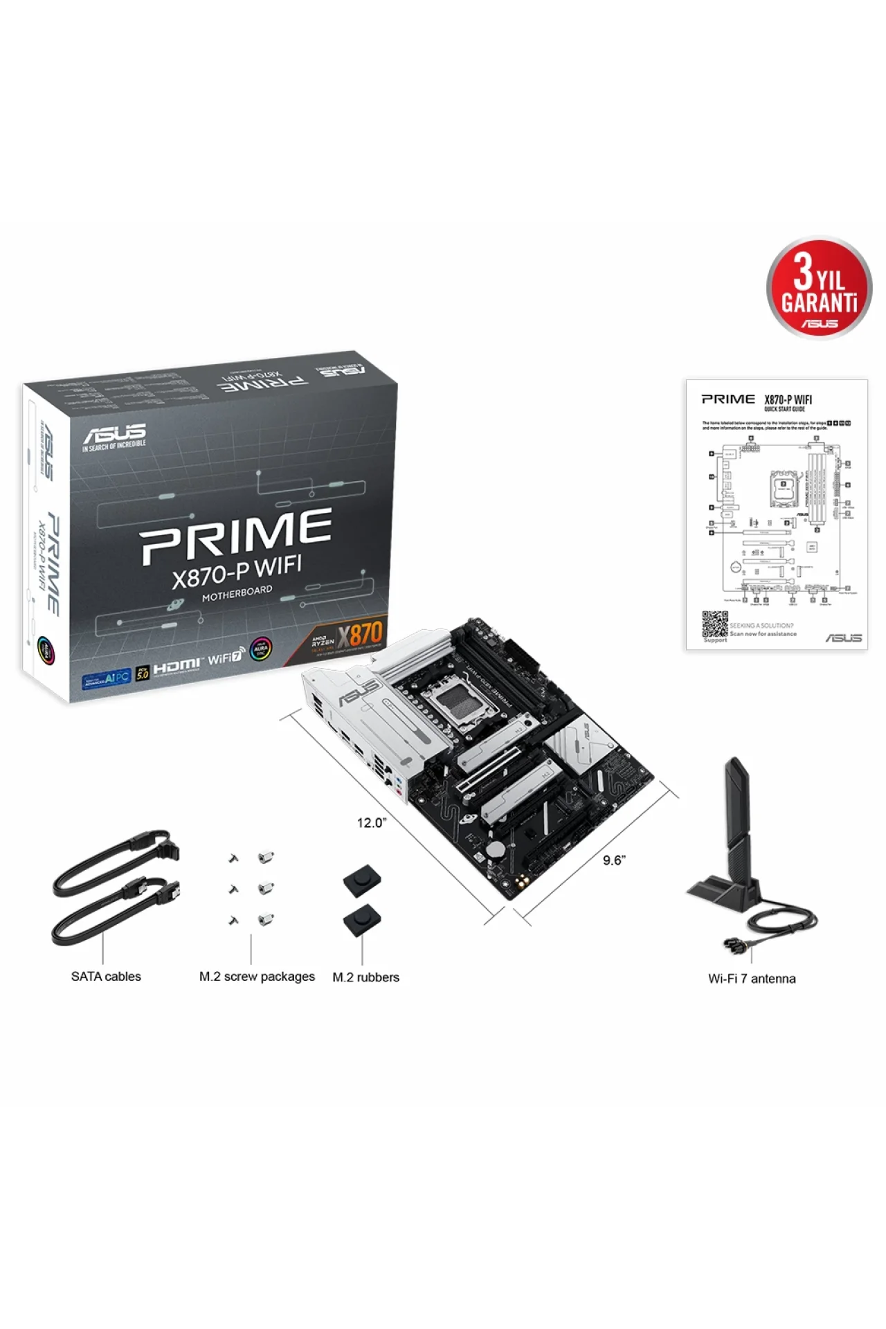 Asus Prime X870-P WiFi 8000MHz(OC) DDR5 Soket AM5 M.2 HDMI ATX Anakart