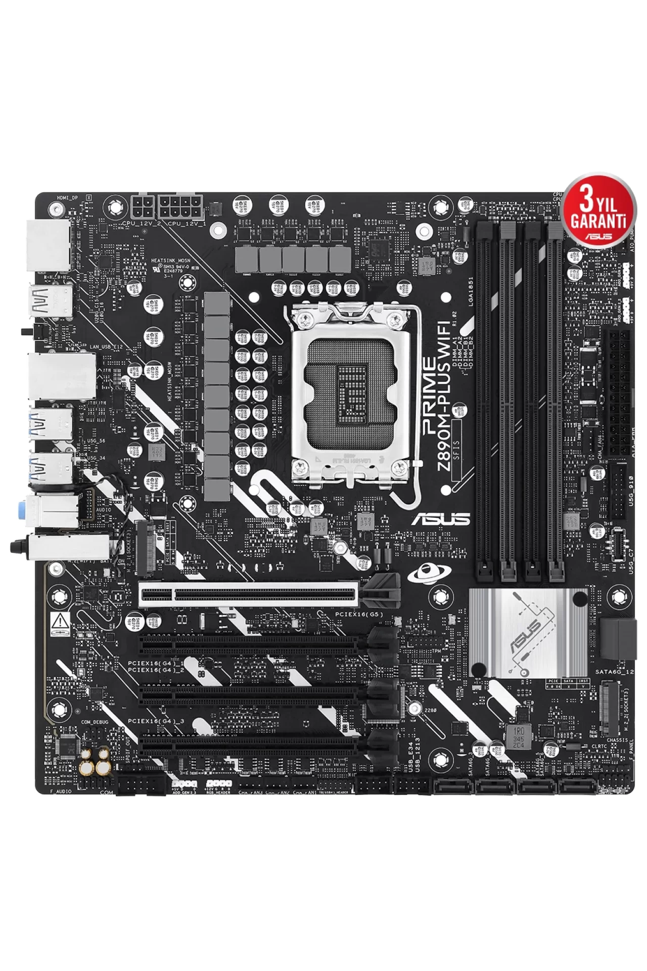 Asus Prime Z890M-Plus WiFi 8400MHz (OC) DDR5 Soket LGA1851 M.2 HDMI DP mATX Anakart