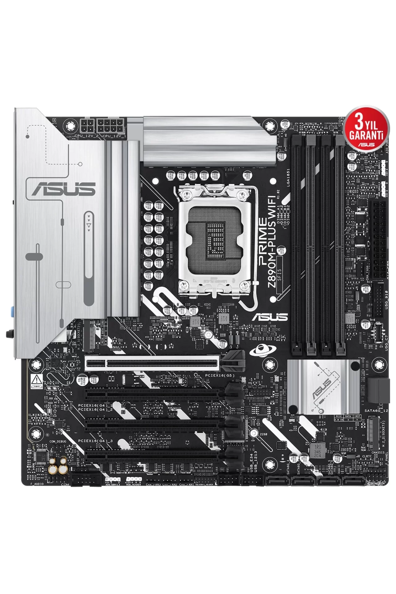 Asus Prime Z890M-Plus WiFi 8400MHz (OC) DDR5 Soket LGA1851 M.2 HDMI DP mATX Anakart