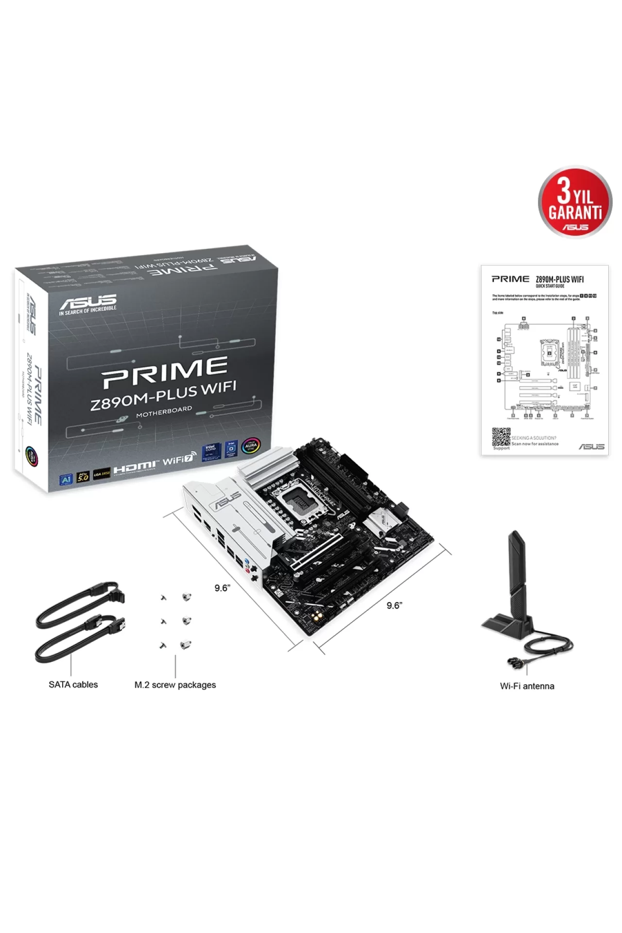 Asus Prime Z890M-Plus WiFi 8400MHz (OC) DDR5 Soket LGA1851 M.2 HDMI DP mATX Anakart