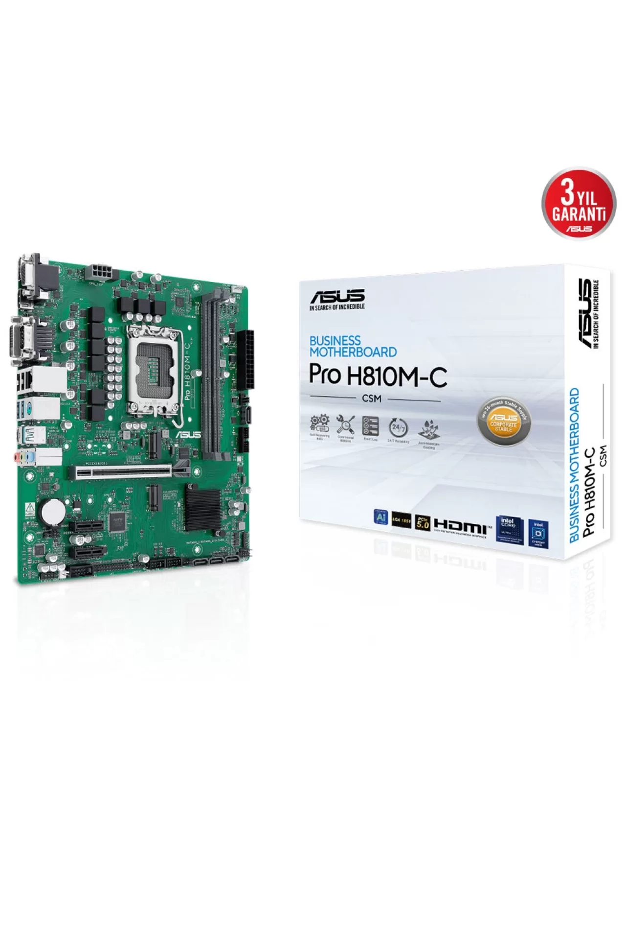 Asus PRO H810M-C-CSM 6400MHz DDR5 Soket LGA1851 M.2 HDMI DP VGA mATX Anakart