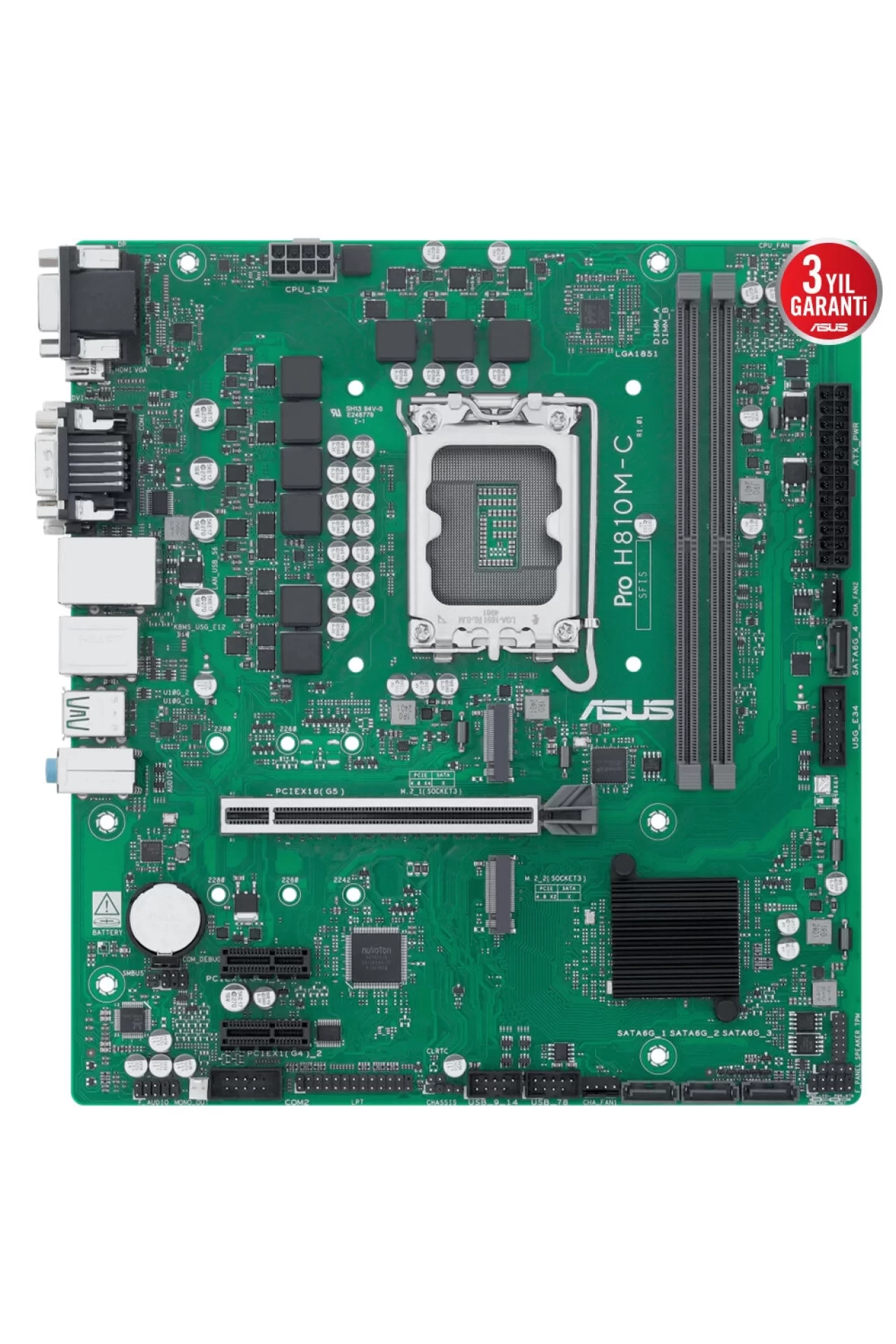 Asus PRO H810M-C-CSM 6400MHz DDR5 Soket LGA1851 M.2 HDMI DP VGA mATX Anakart