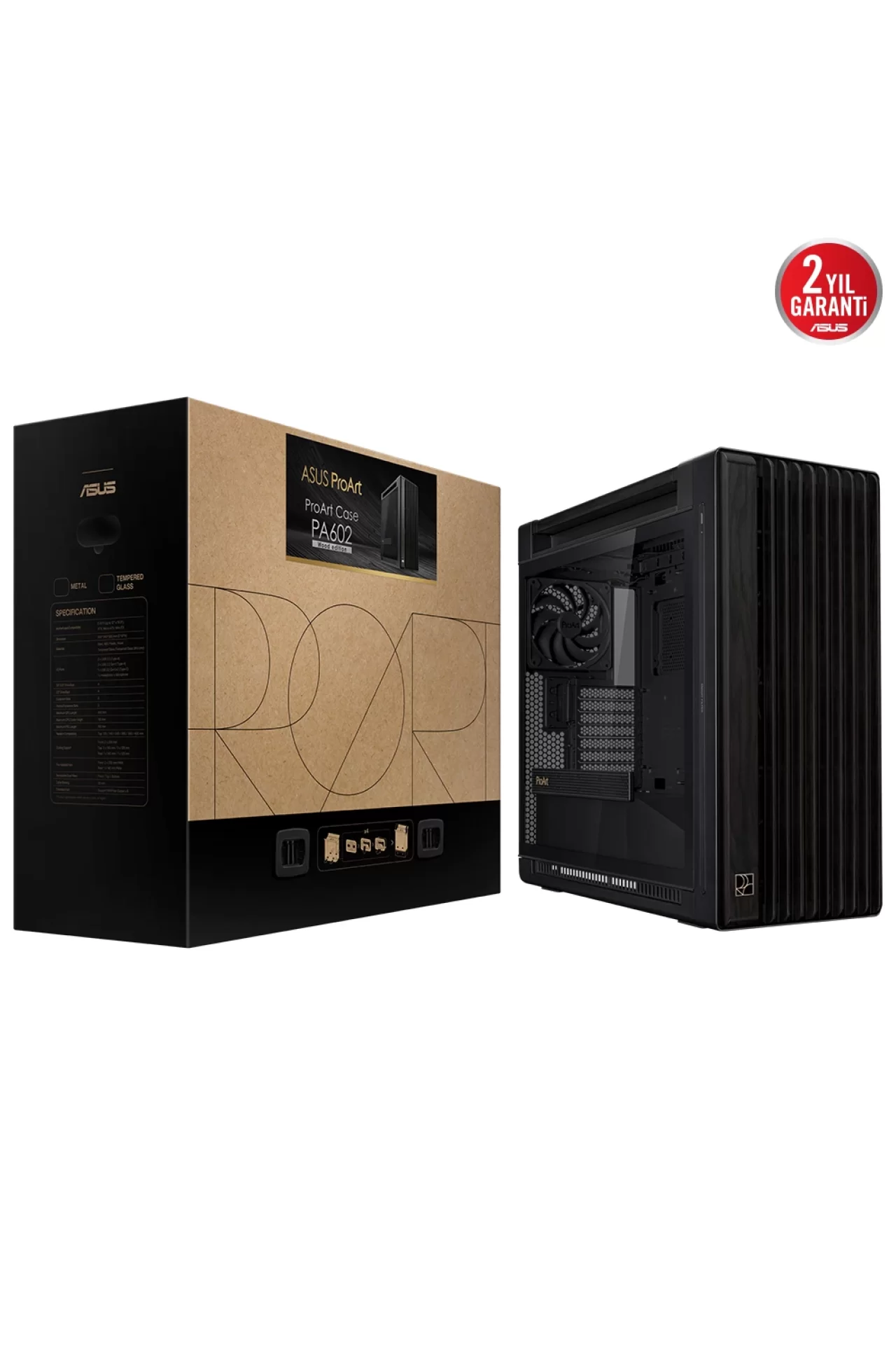 Asus ProArt PA602 Wood Edition Temperli Cam USB 3.2 Mid Tower E-ATX Siyah Kasa