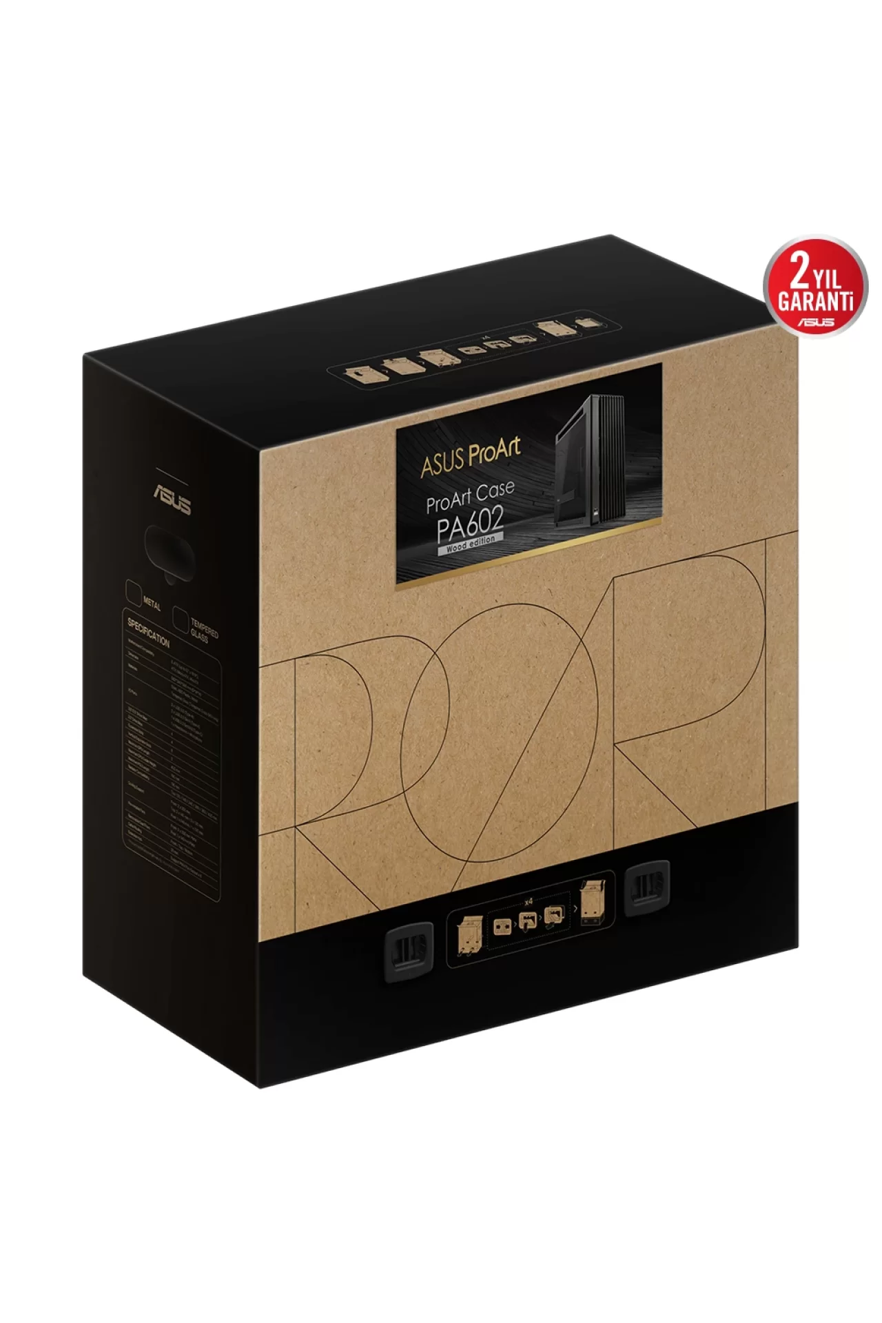 Asus ProArt PA602 Wood Edition Temperli Cam USB 3.2 Mid Tower E-ATX Siyah Kasa