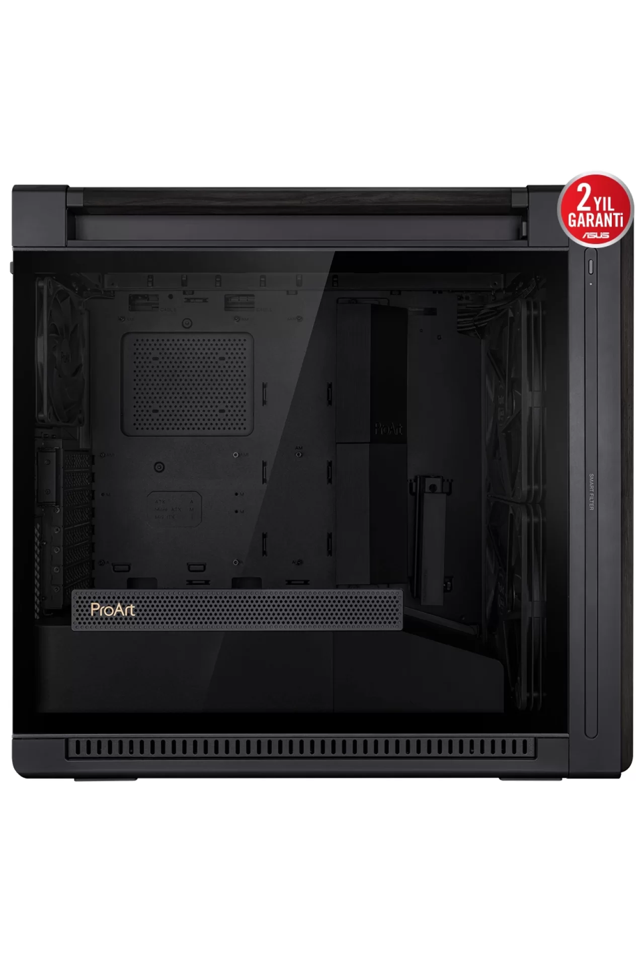 Asus ProArt PA602 Wood Edition Temperli Cam USB 3.2 Mid Tower E-ATX Siyah Kasa