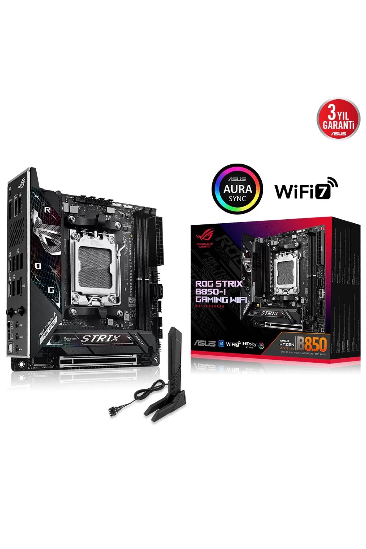 Asus ROG Strix B850-I Gaming WiFi 8400MHz (OC) DDR5 Soket AM5 M.2 HDMI DP Mini-ITX Anakart