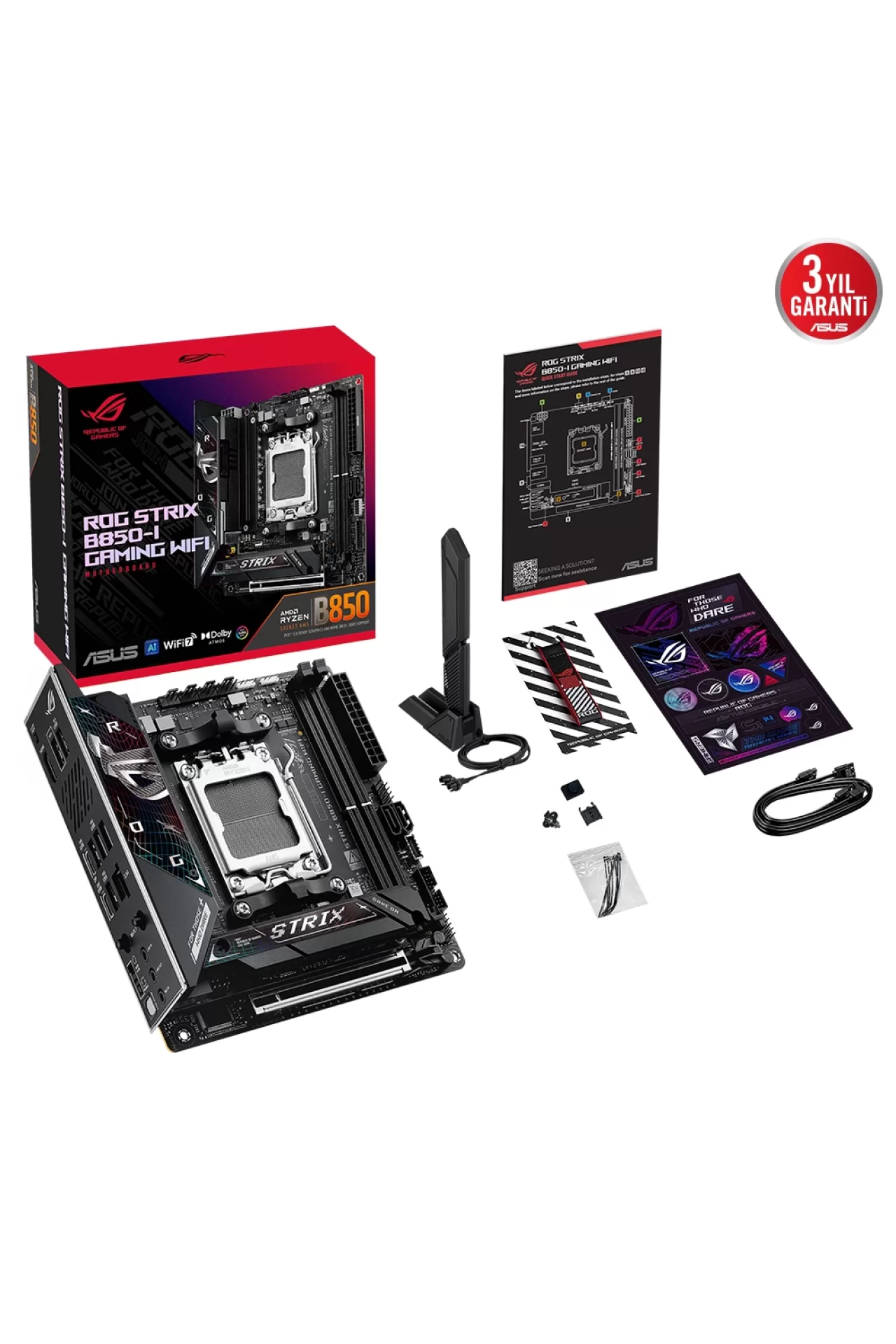Asus ROG Strix B850-I Gaming WiFi 8400MHz (OC) DDR5 Soket AM5 M.2 HDMI DP Mini-ITX Anakart
