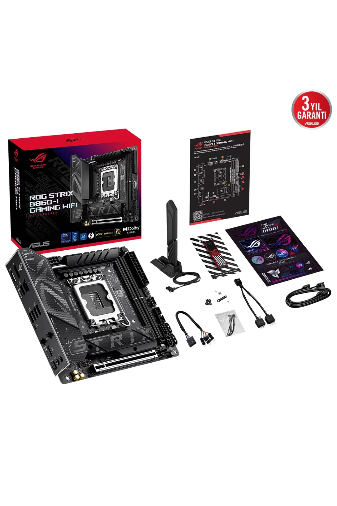 Asus ROG Strix B860-I Gaming WiFi 9066MHz (OC) DDR5 Soket LGA1851 M.2 HDMI DP Thunderbolt Mini-ITX Anakart