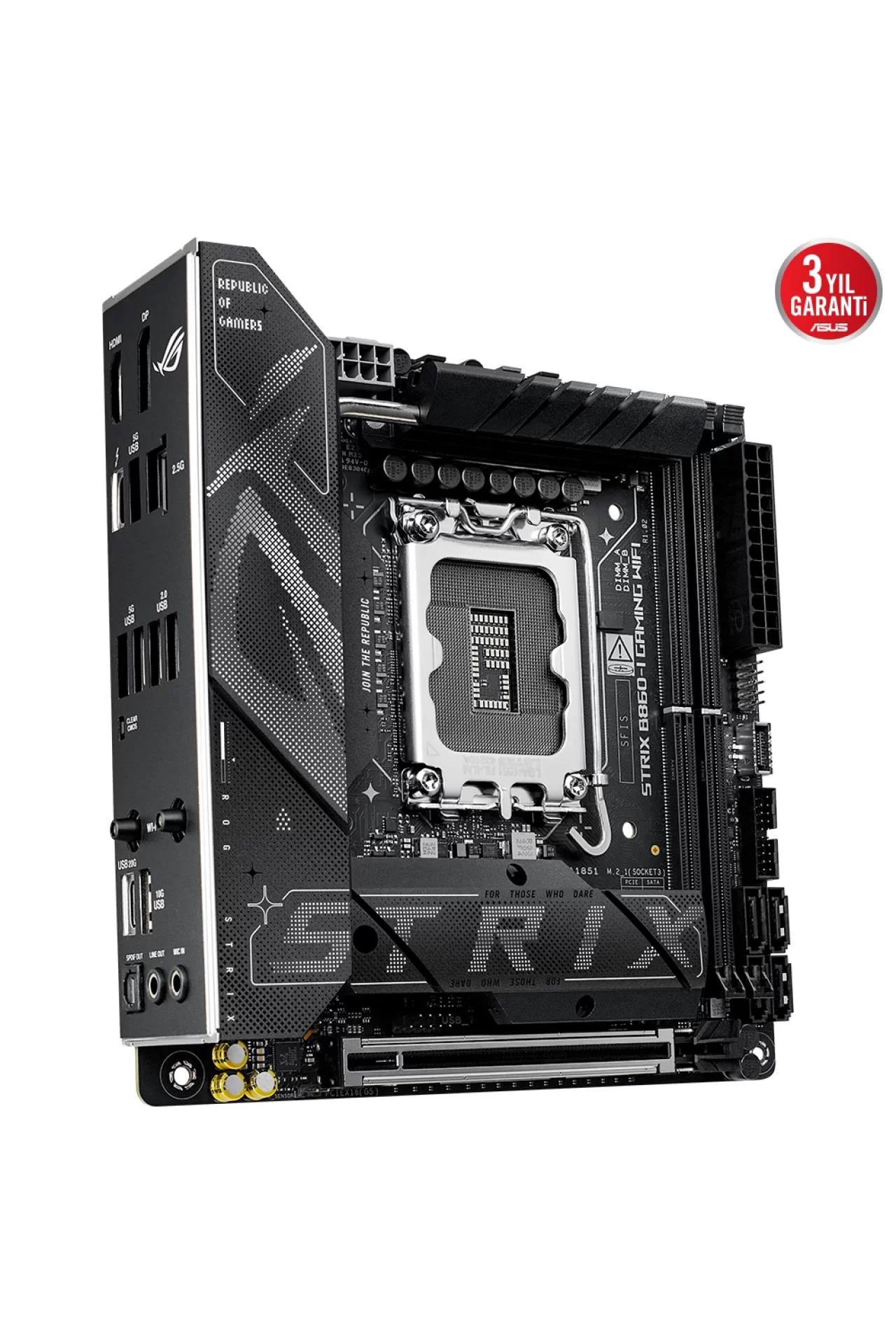 Asus ROG Strix B860-I Gaming WiFi 9066MHz (OC) DDR5 Soket LGA1851 M.2 HDMI DP Thunderbolt Mini-ITX Anakart