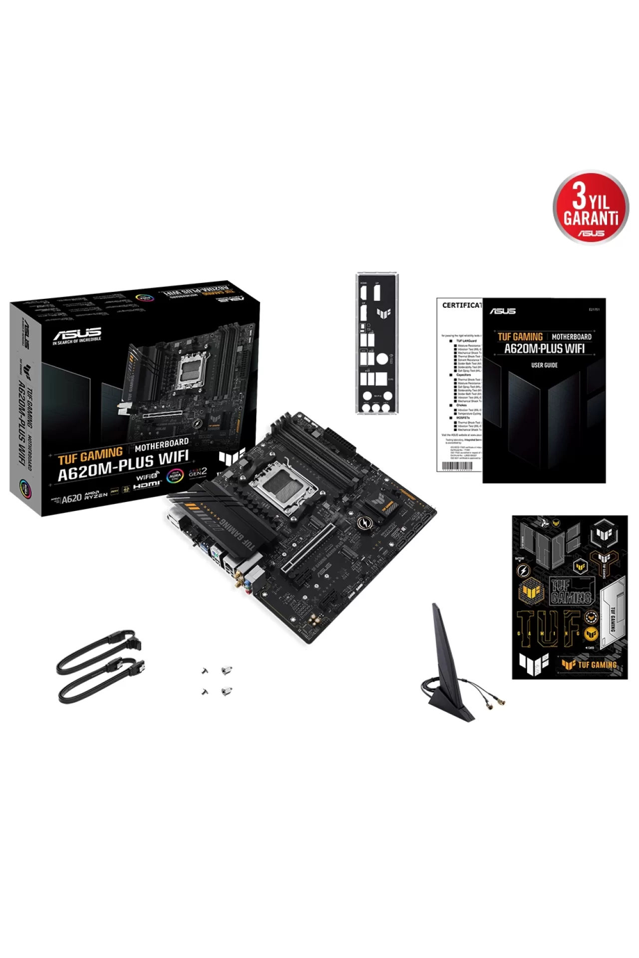 Asus Tuf Gaming A620M-Plus WiFi 6400MHz (OC) DDR5 Soket AM5 M.2 HDMI DP mATX Anakart