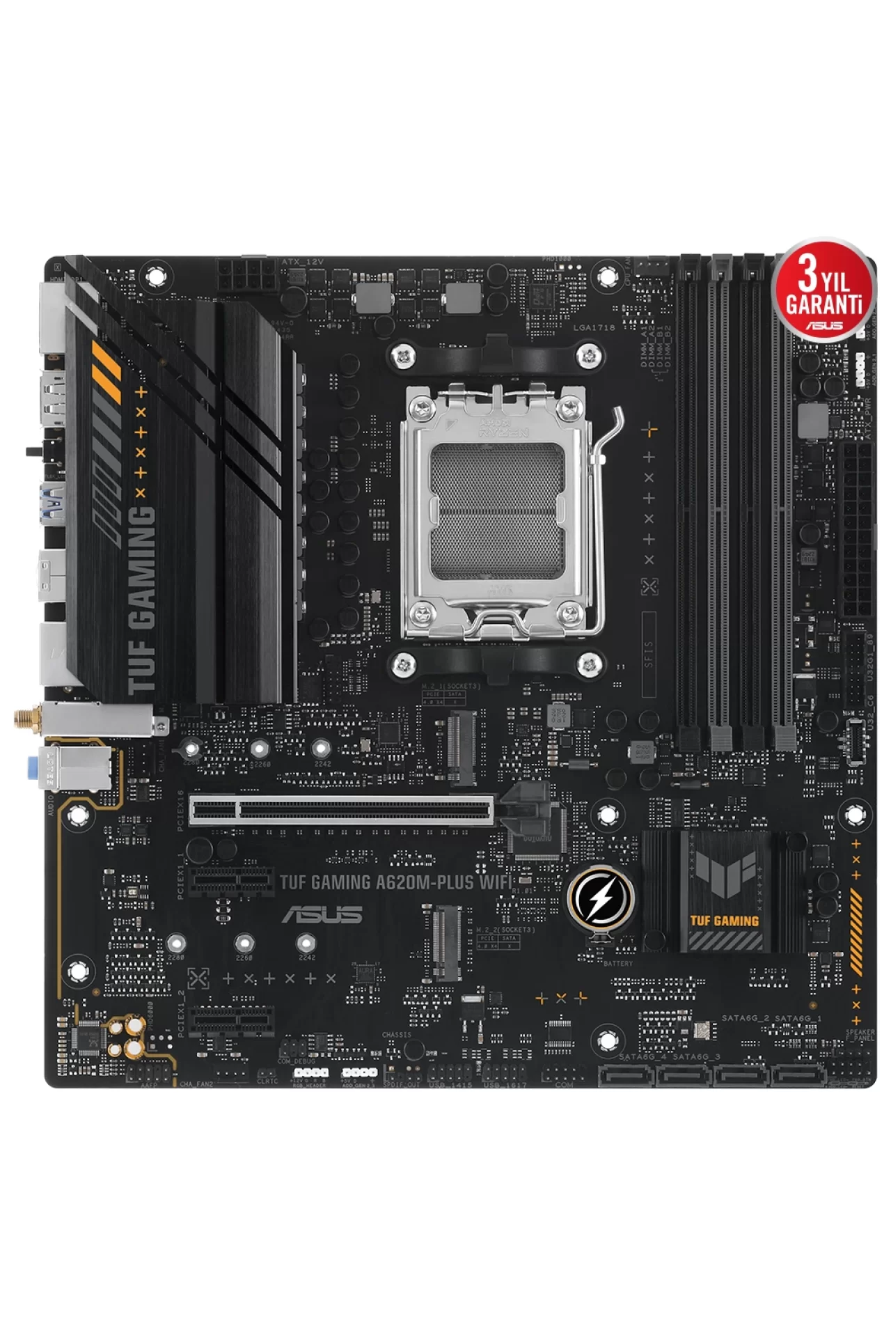 Asus Tuf Gaming A620M-Plus WiFi 6400MHz (OC) DDR5 Soket AM5 M.2 HDMI DP mATX Anakart