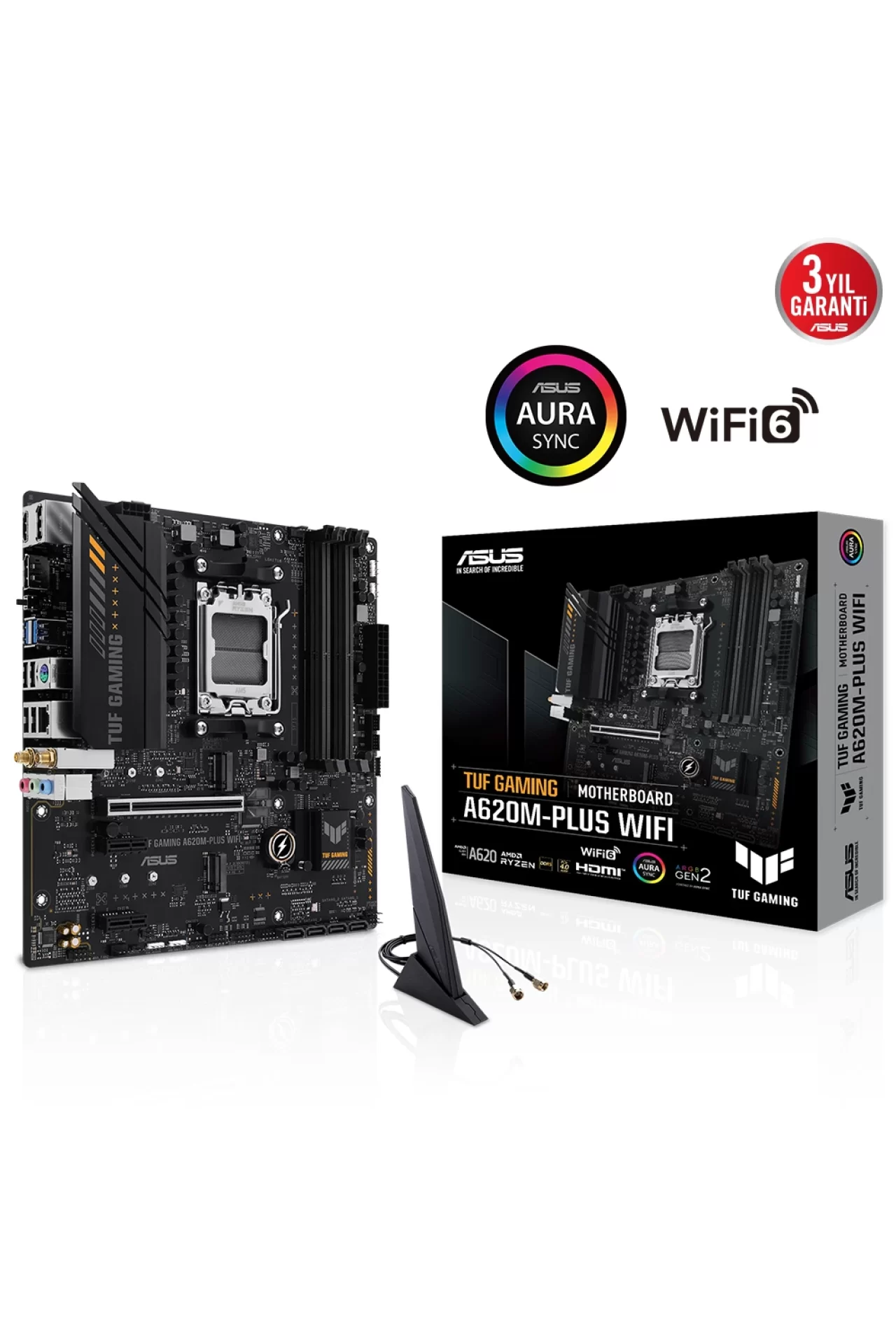 Asus Tuf Gaming A620M-Plus WiFi 6400MHz (OC) DDR5 Soket AM5 M.2 HDMI DP mATX Anakart