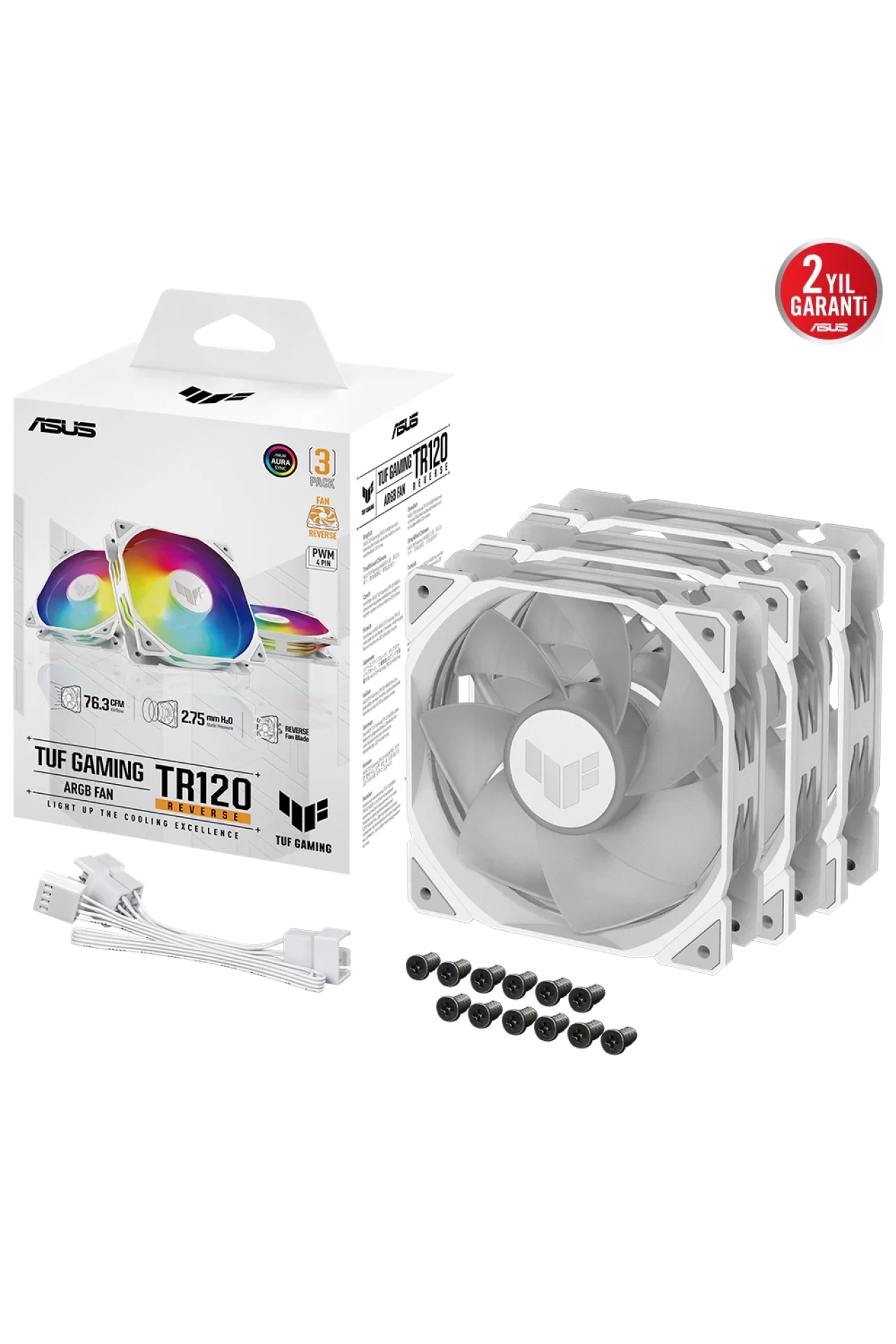 Asus TUF TR120 Reverse ARGB 120mm Siyah 3’lü Kasa Fanı