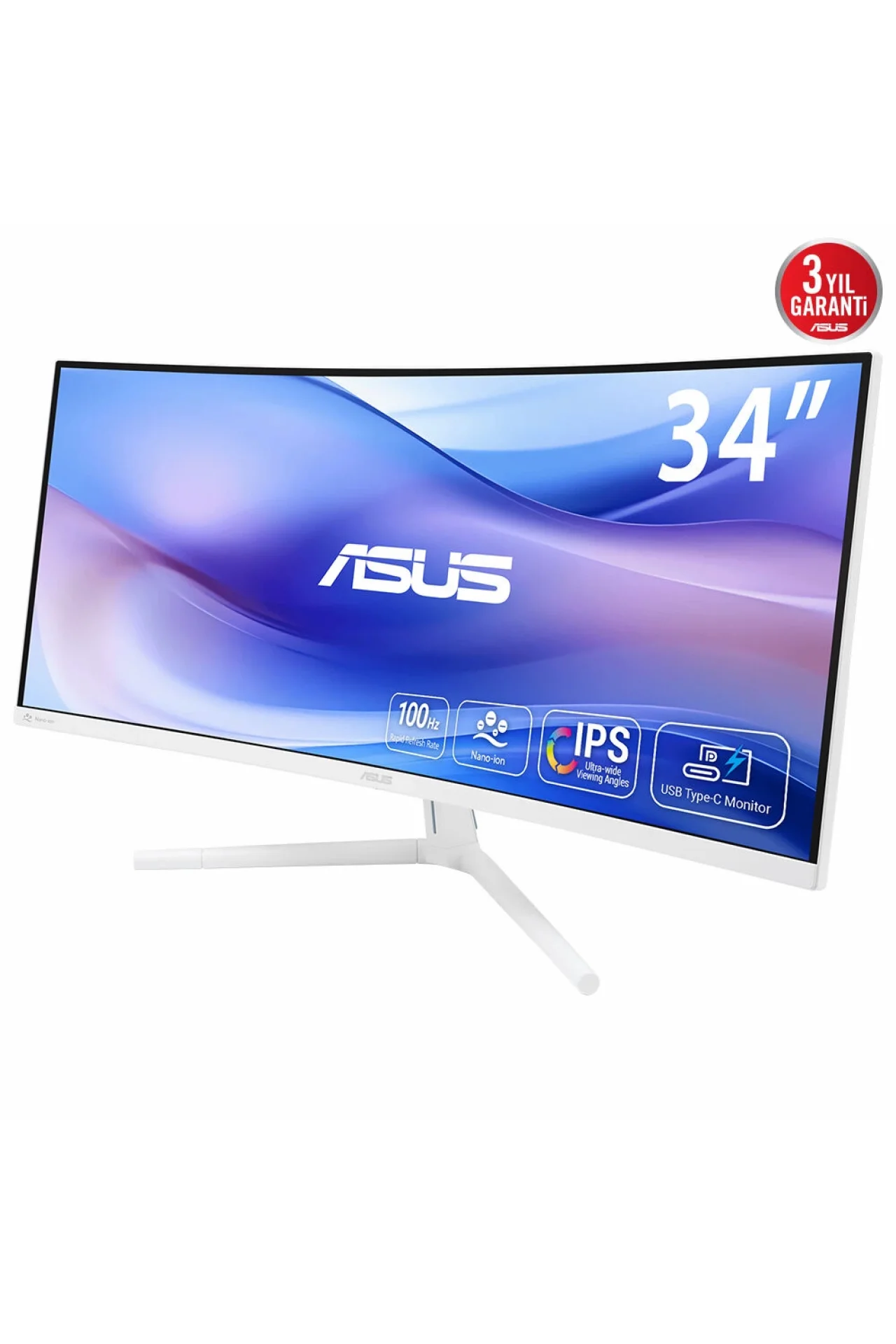 Asus VU34WCIP-W 34 inç 100Hz 1ms WQHD Adaptive Sync VA Kavisli Beyaz Monitör