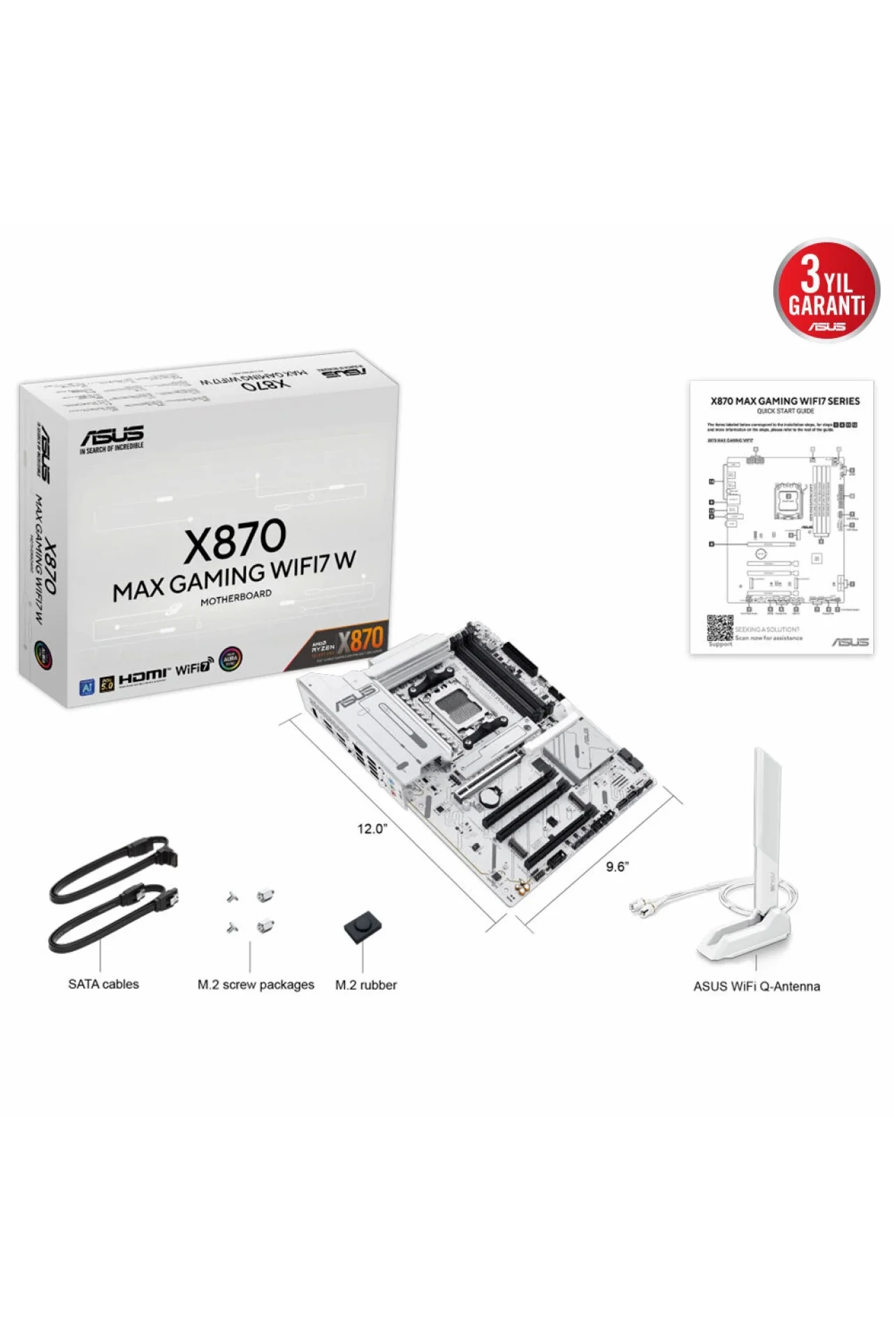 Asus X870 Max Gaming WIFI7 W 8000MHz (OC) DDR5 AM5 Soket M.2 HDMI USB4 ATX Anakart