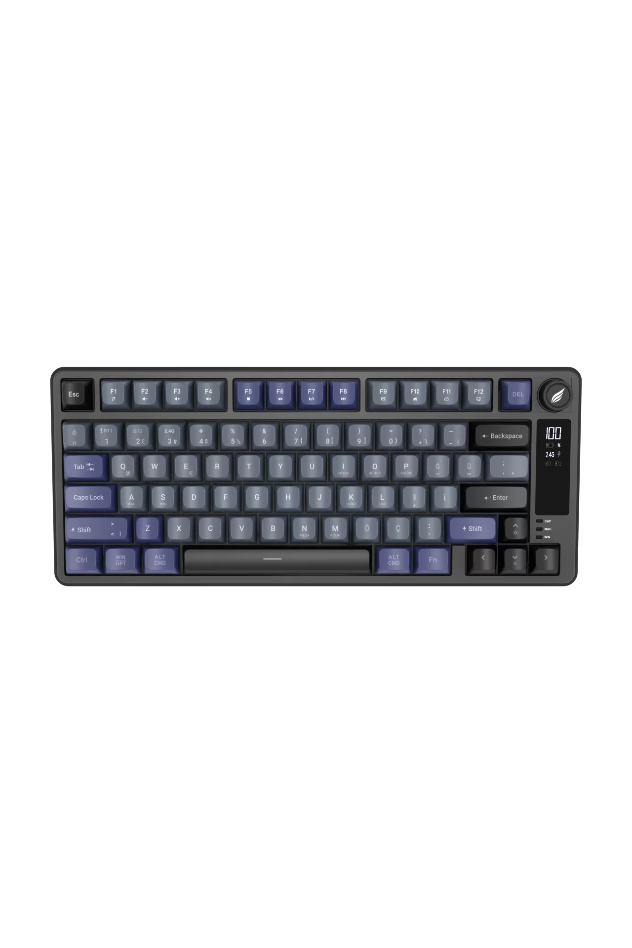 Hawk Gaming HK255 Membrane LCD RGB Kablosuz/Bluetooth Siyah Gri %75 Türkçe Gaming Klavye