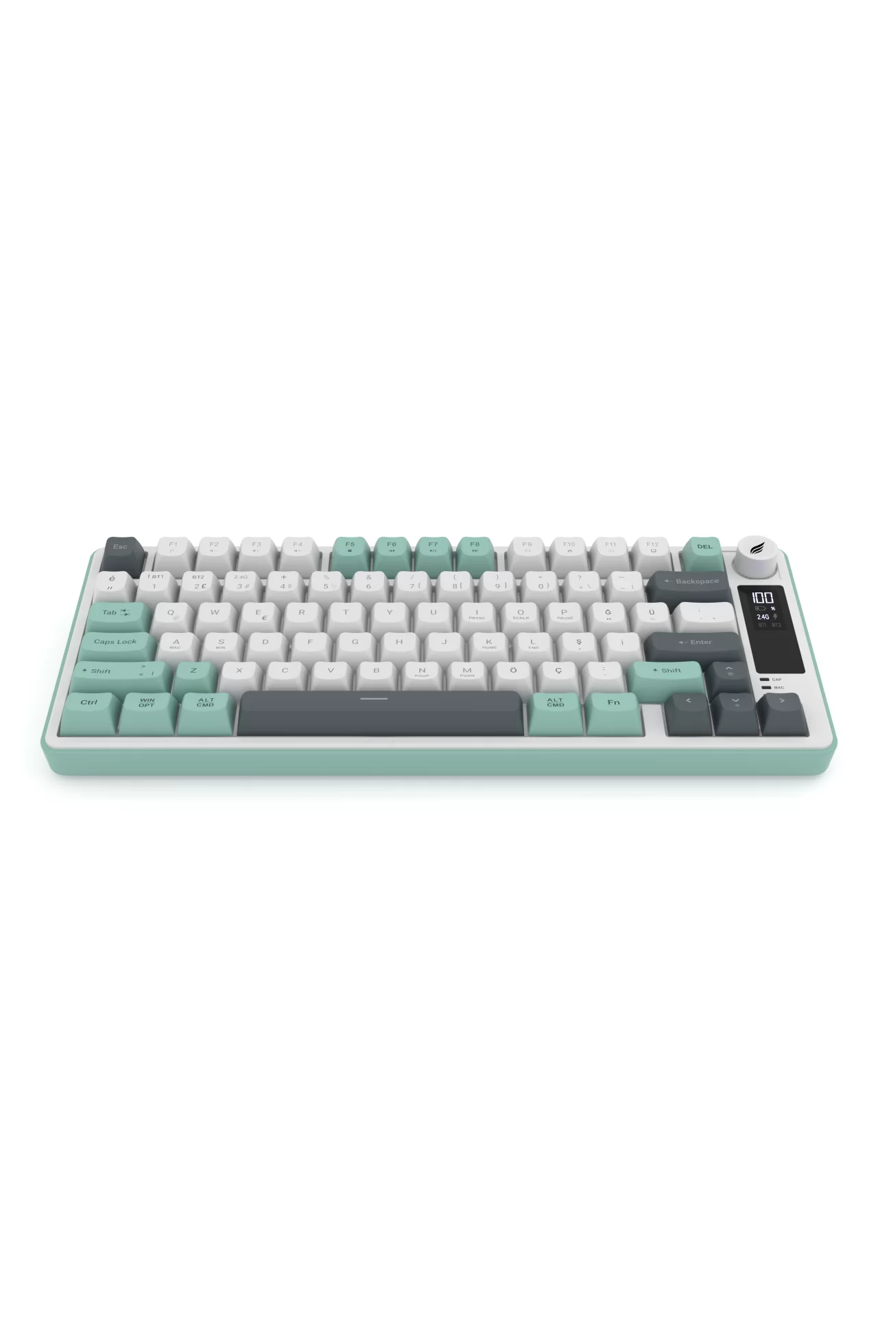 Hawk Gaming HK255 Membrane LCD RGB Kablosuz/Bluetooth Gri Yeşil %75 Türkçe Gaming Klavye