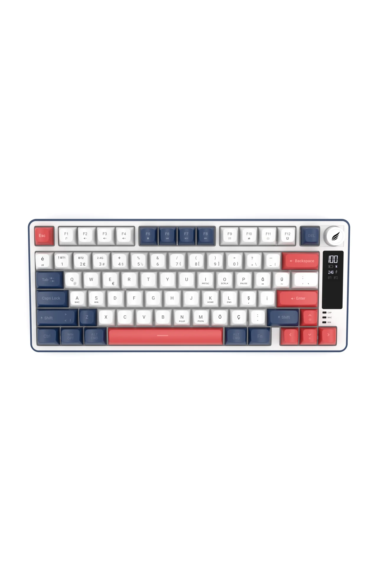 Hawk Gaming HK255 Membrane LCD RGB Kablosuz/Bluetooth Mavi Kırmızı %75 Türkçe Gaming Klavye