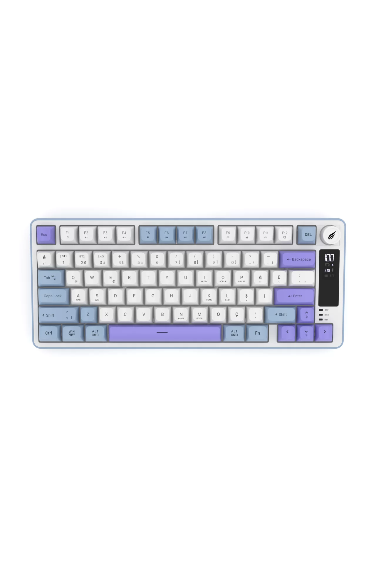 Hawk Gaming HK255 Membrane LCD RGB Kablosuz/Bluetooth Mavi Mor %75 Türkçe Gaming Klavye