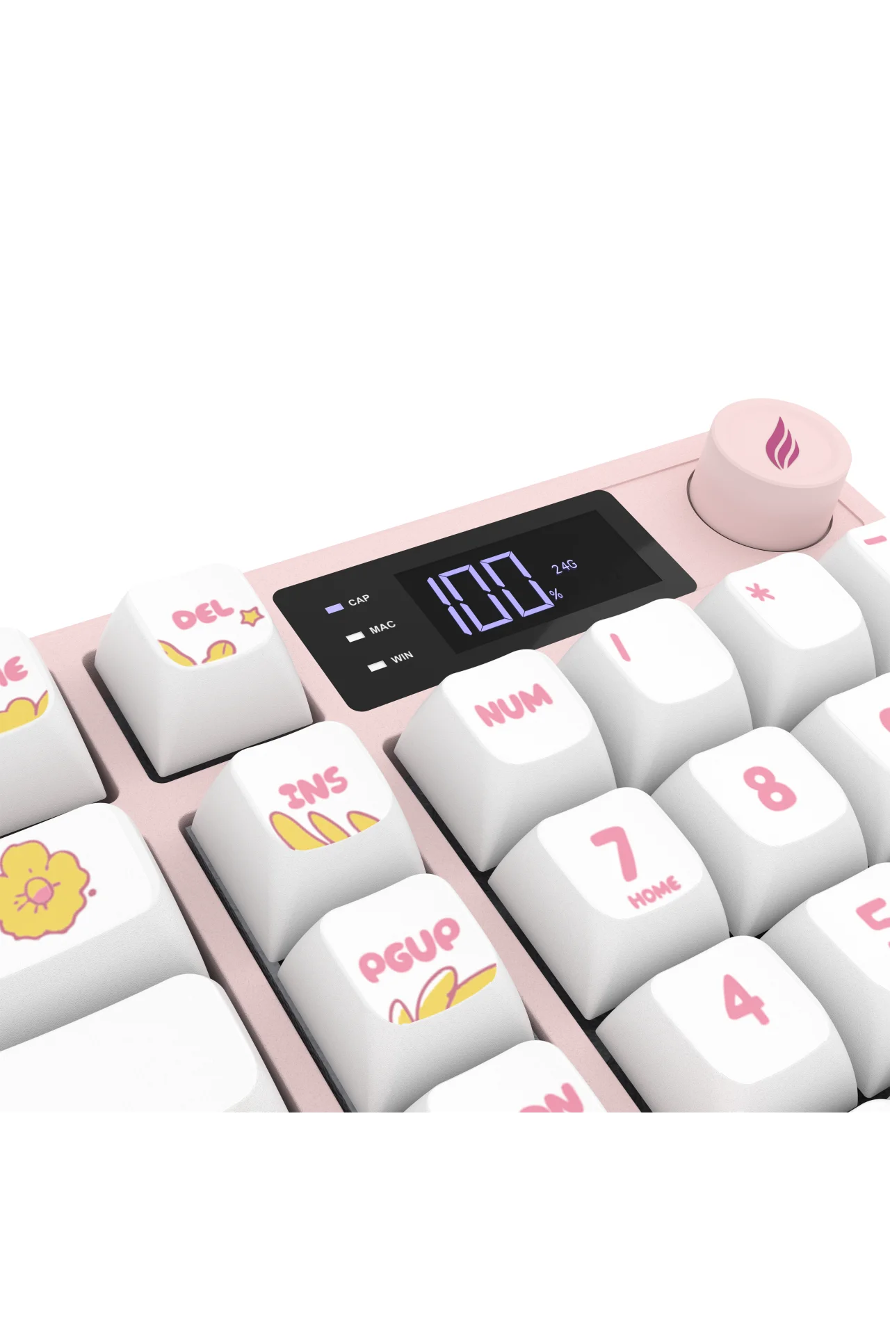 Hawk Gaming HK258 Membrane LCD RGB Kablosuz/Bluetooth Beyaz Pembe Full Türkçe Gaming Klavye