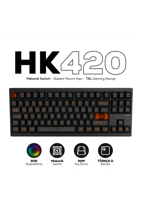HK420 Mekanik Switch RGB Tri-Mode Kablosuz/Bluetooth TKL Gaming Klavye gorsel buton 1