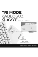 HK255 Membrane LCD RGB Kablosuz/Bluetooth Beyaz %75 Türkçe Gaming Oyuncu Klavye