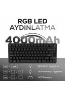 HK255 Membrane LCD RGB Kablosuz/Bluetooth Siyah %75 Türkçe Gaming Oyuncu Klavye