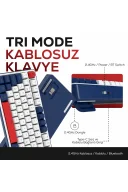 HK257 Membrane LCD RGB Kablosuz/Bluetooth Kırmızı Mavi Full Türkçe Gaming Klavye