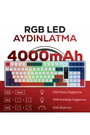 HK257 Membrane LCD RGB Kablosuz/Bluetooth Kırmızı Mavi Full Türkçe Gaming Klavye