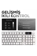 HK258 Membrane LCD RGB Kablosuz/Bluetooth Beyaz Full Türkçe Gaming Oyuncu Klavye