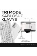 HK258 Membrane LCD RGB Kablosuz/Bluetooth Beyaz Full Türkçe Gaming Oyuncu Klavye