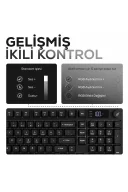 HK258 Membrane LCD RGB Kablosuz/Bluetooth Siyah Full Türkçe Gaming Oyuncu Klavye
