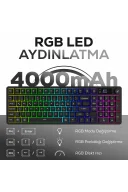 HK258 Membrane LCD RGB Kablosuz/Bluetooth Siyah Full Türkçe Gaming Oyuncu Klavye