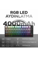 HK255 Membrane LCD RGB Kablosuz/Bluetooth Siyah Gradyan %75 Türkçe Gaming Klavye