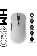 HM420 4K Hz 26000 DPI Tri-Mode Kablosuz/Bluetooth Şarj Standlı Beyaz Gaming Oyuncu Mouse