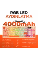 HK230 Membrane LCD RGB Kablosuz/Bluetooth Pembe Turuncu Full Türkçe Gaming Oyuncu Klavye