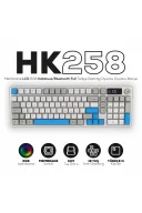 HK258 Membrane LCD RGB Kablosuz/Bluetooth Beyaz Mavi Full Türkçe Gaming Oyuncu Klavye