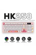 HK258 Membrane LCD RGB Kablosuz/Bluetooth Beyaz Pembe Full Türkçe Gaming Oyuncu Klavye