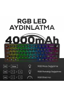 HK251 Membrane RGB Kablosuz/Bluetooth Siyah %65 Türkçe Gaming Oyuncu Klavye
