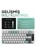 HK255 Membrane LCD RGB Kablosuz/Bluetooth Gri Yeşil %75 Türkçe Gaming Oyuncu Klavye