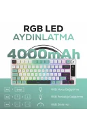 HK255 Membrane LCD RGB Kablosuz/Bluetooth Gri Yeşil %75 Türkçe Gaming Oyuncu Klavye