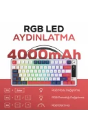 HK255 Membrane LCD RGB Kablosuz/Bluetooth Mavi Kırmızı %75 Türkçe Gaming Oyuncu Klavye