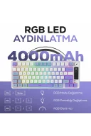 HK255 Membrane LCD RGB Kablosuz/Bluetooth Mavi Mor %75 Türkçe Gaming Oyuncu Klavye