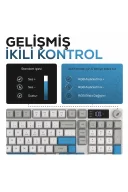 HK258 Membrane LCD RGB Kablosuz/Bluetooth Beyaz Mavi Full Türkçe Gaming Oyuncu Klavye