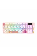 HK258 Membrane LCD RGB Kablosuz/Bluetooth Beyaz Pembe Full Türkçe Gaming Oyuncu Klavye