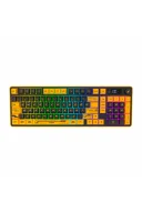 HK258 Membrane LCD RGB Kablosuz/Bluetooth Cyber Sarı Siyah Full Türkçe Gaming Oyuncu Klavye