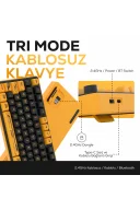 HK258 Membrane LCD RGB Kablosuz/Bluetooth Cyber Sarı Siyah Full Türkçe Gaming Oyuncu Klavye